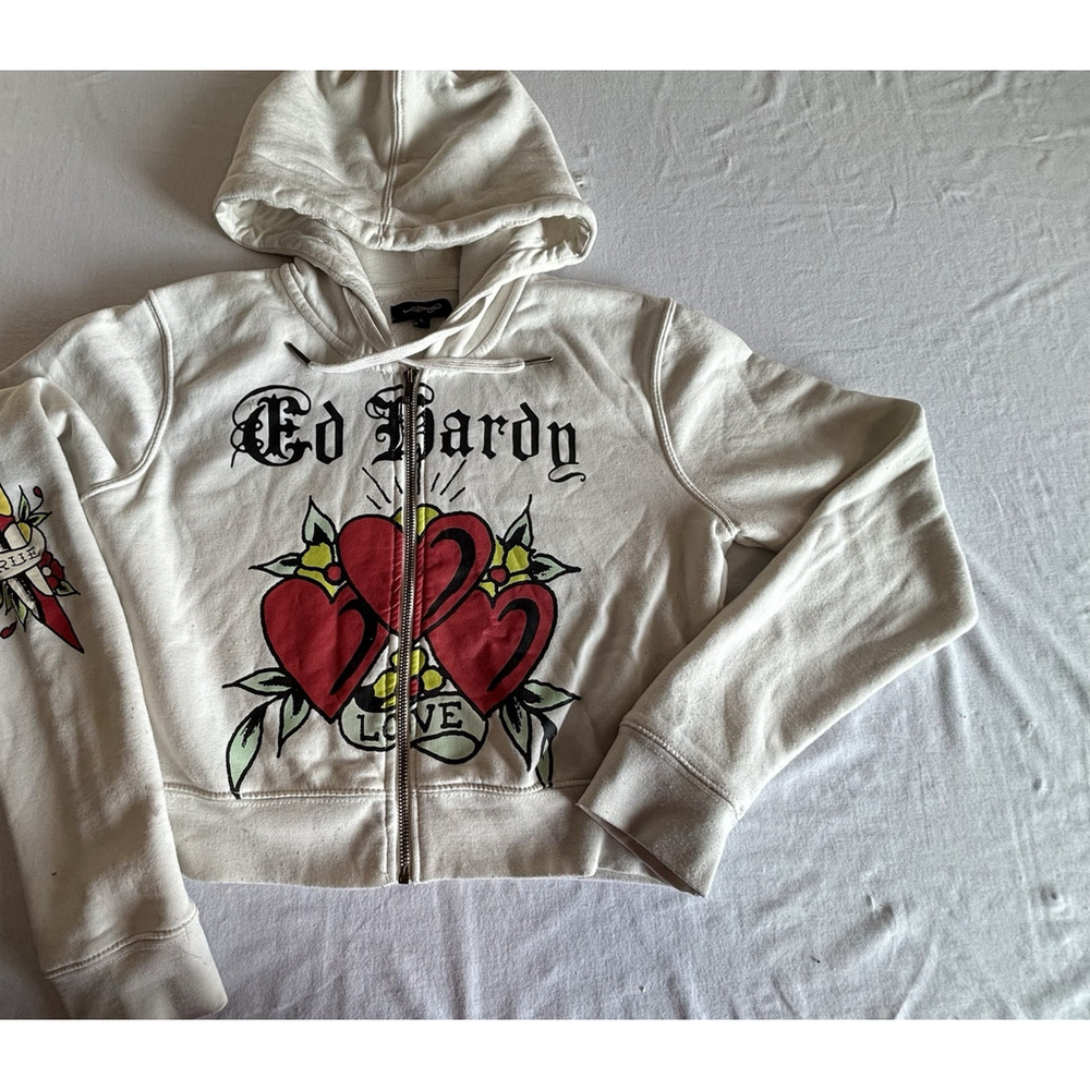 Ed Hardy Zip Hoodie Love Kills Slowly Skull Hearts Graphic Y2K Size L